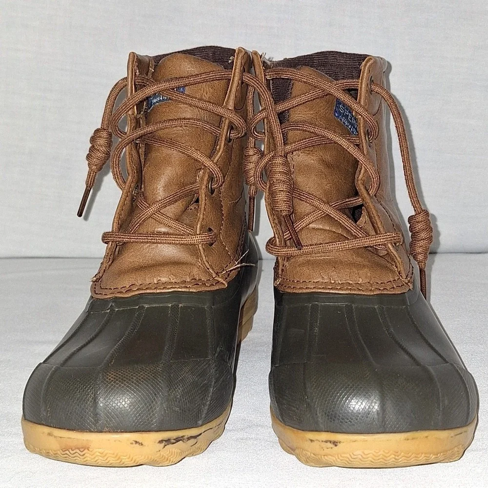 SPERRY Port Duck Boots - Lace Up Leather &‎ Rubber Waterproof - Size 4 M Youth
